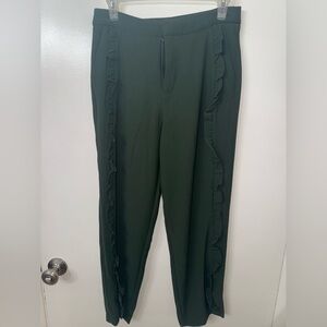 Dark Green Ruffle Trim Pants